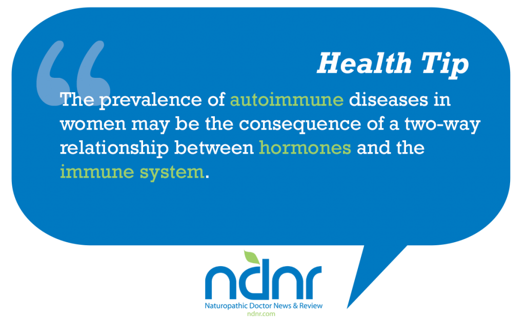 The prevalence of autoimmune diseases in women may be the consequence of a two-way relationship between hormones and the immune system