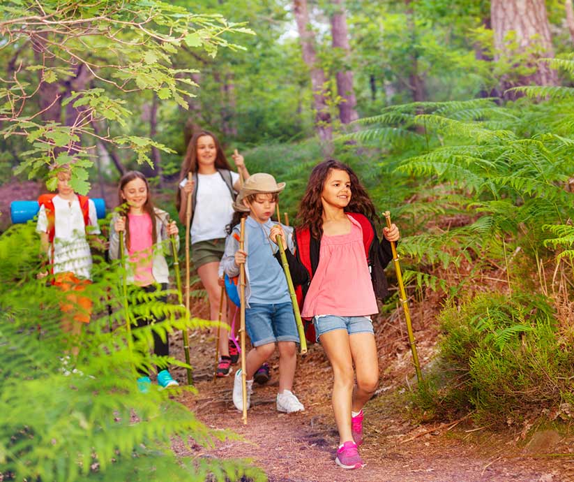 children in the park, hiking