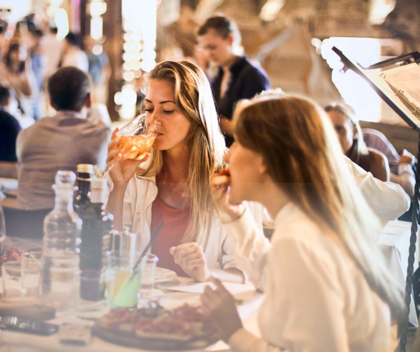 two women at a restaurant